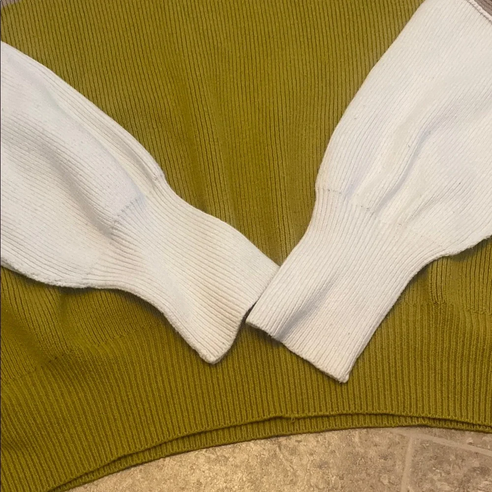 Free People Colorblock Crewneck Sweater in Olive, Taupe & White